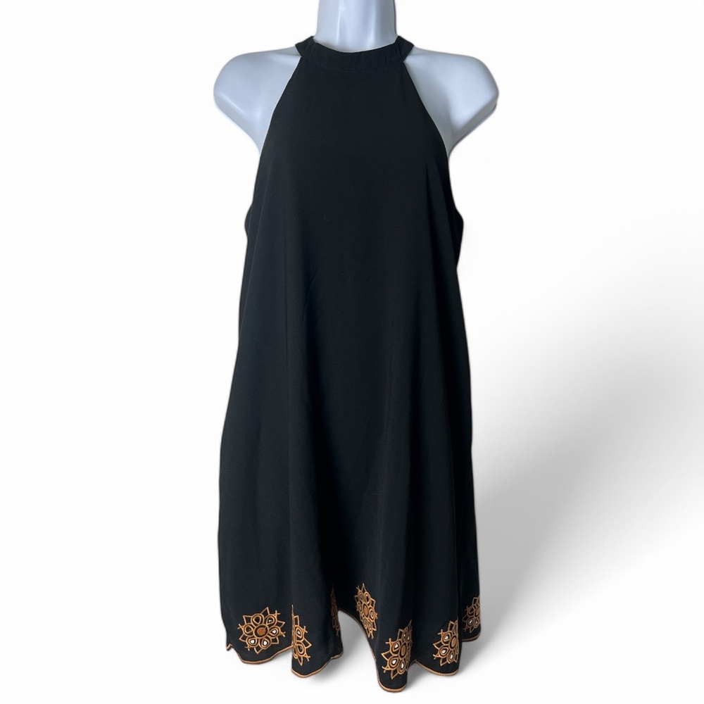 Very J - Women’s Halter Mini Dress Embroidered Details Black NWT - Sz. M